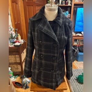 George Brand Women’s Black Plaid Peacoat Size S